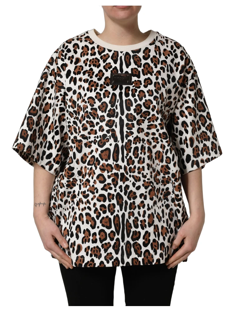 Multicolor Leopard Print Crew Neck T-shirt