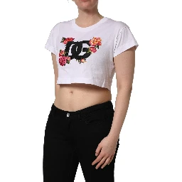White DG Floral Cotton Jersey Crop T-shirt