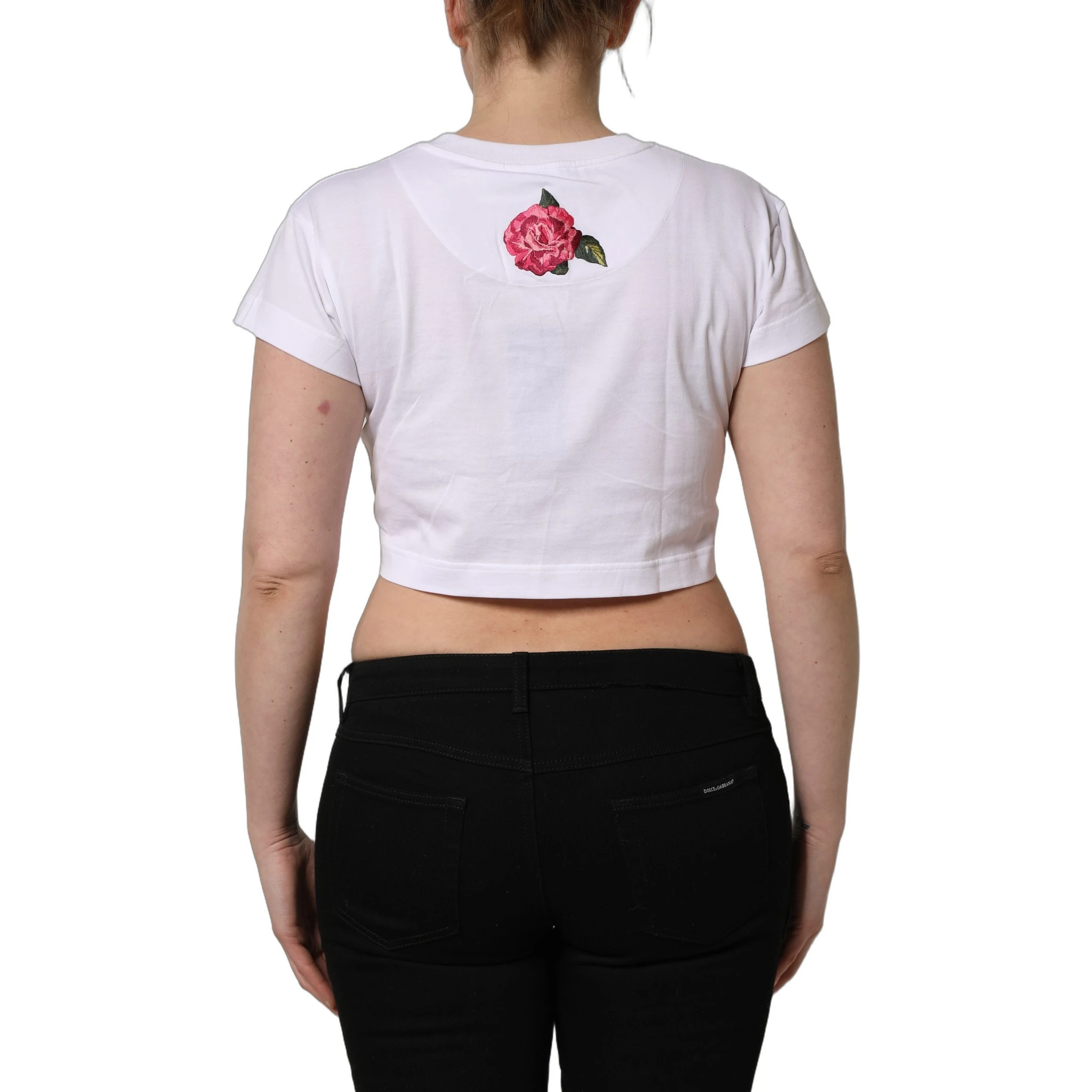White DG Floral Cotton Jersey Crop T-shirt