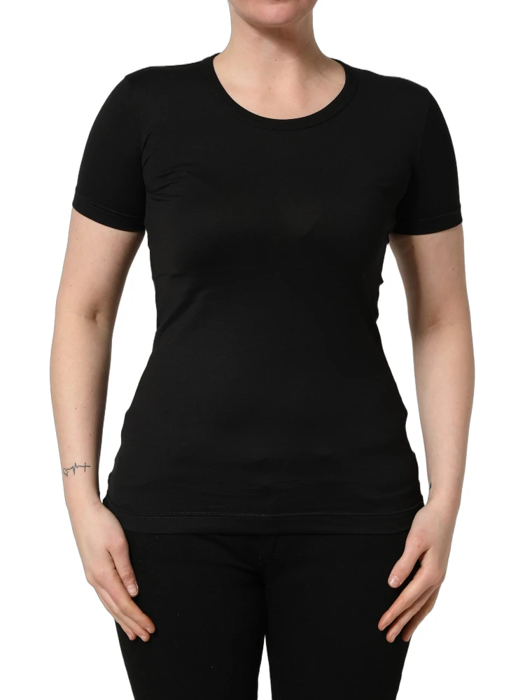 Black Cotton Round Neck Short Sleeve T-shirt alternative