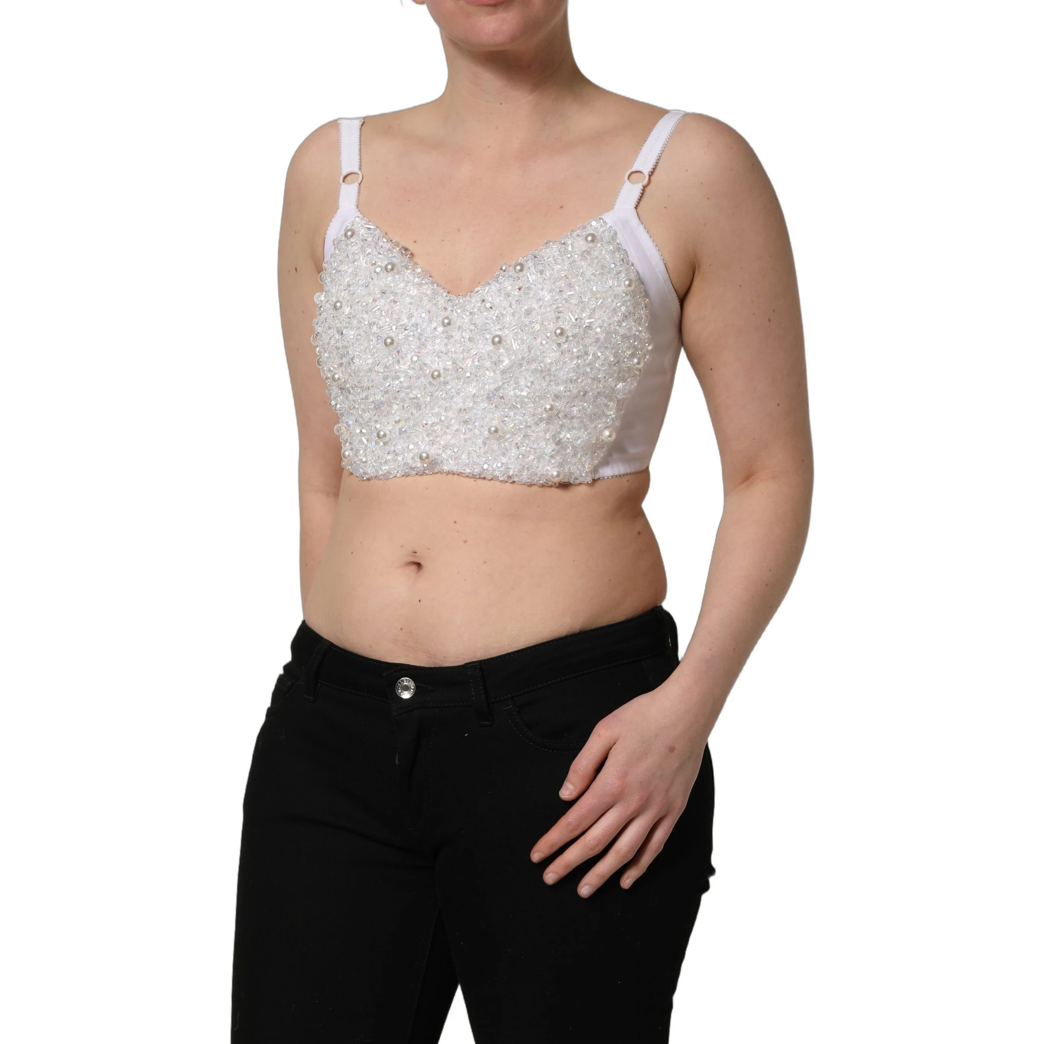 White Pearls Beaded Corset Bustier Crop Top
