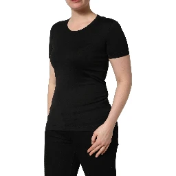 Black Cotton Round Neck Short Sleeve T-shirt