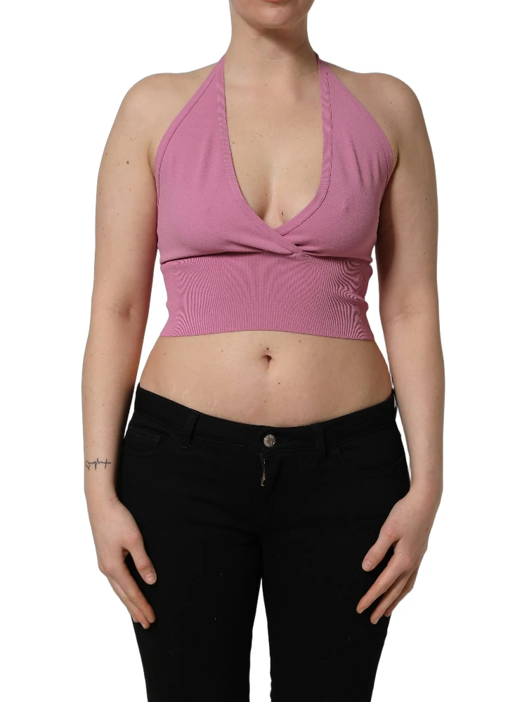 Pink Halter Neck Fitted Cropped Tank Top alternative