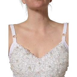 White Pearls Beaded Corset Bustier Crop Top