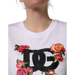 White DG Floral Cotton Jersey Crop T-shirt