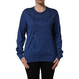 Blue Silk DG Logo Crew Neck Pullover Sweater