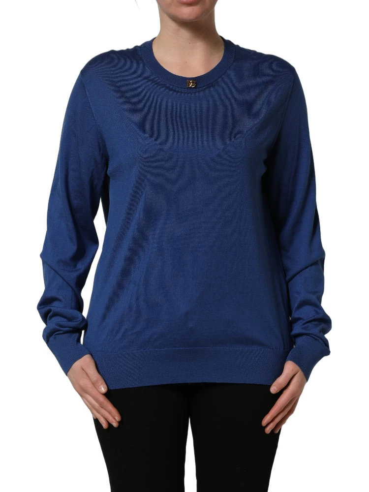 Blue Silk DG Logo Crew Neck Pullover Sweater alternative