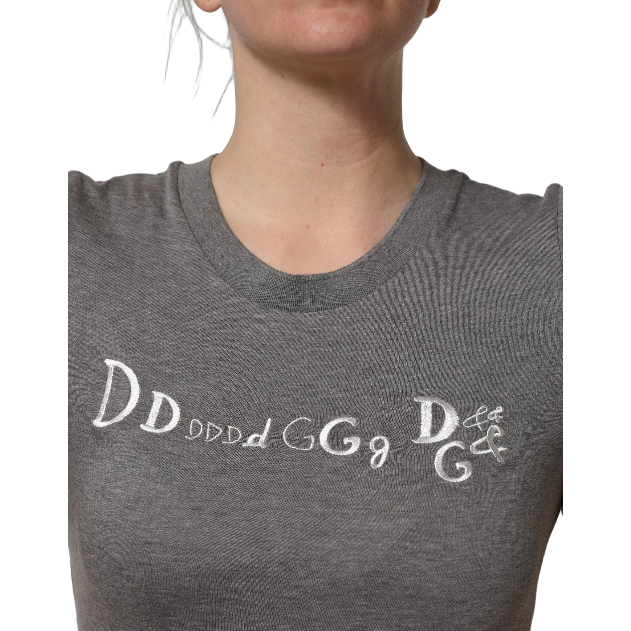 Gray Logo Embroidery Short Sleeve T-shirt