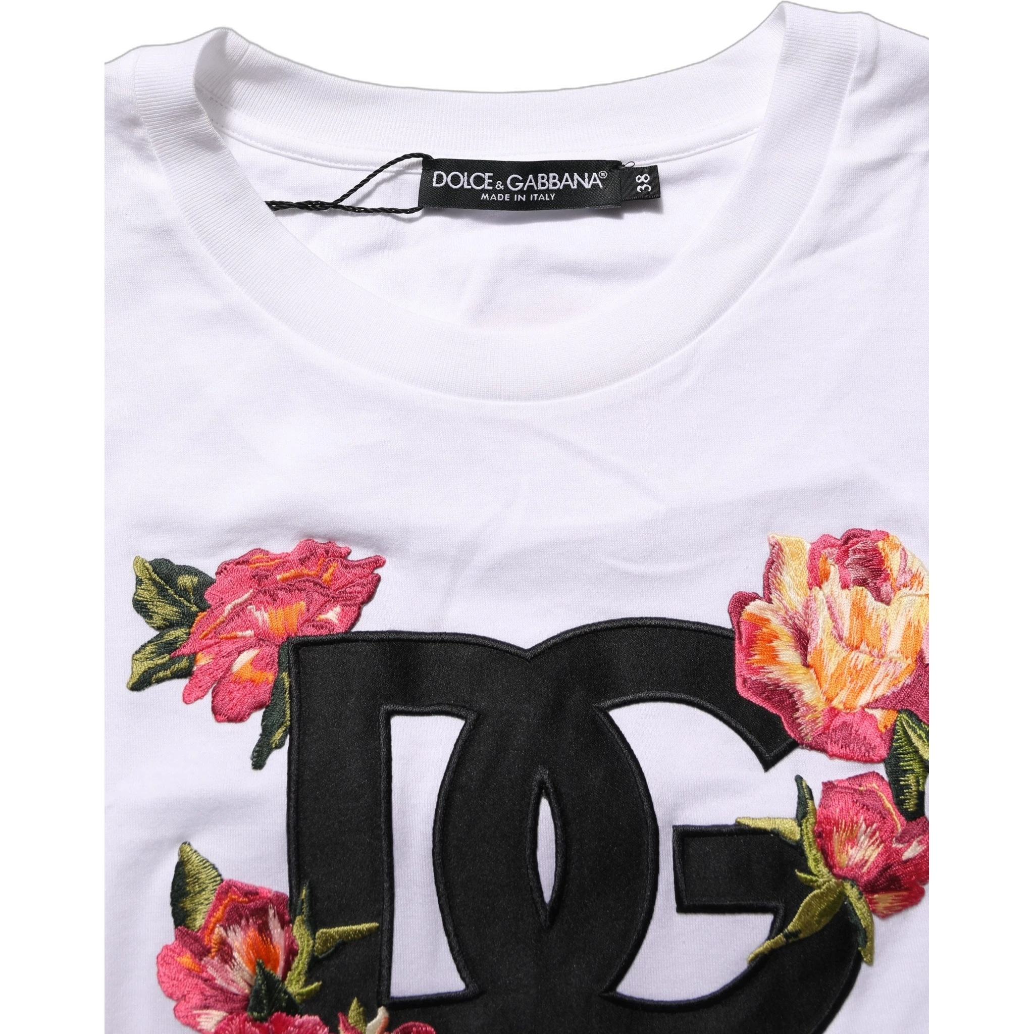 White DG Floral Cotton Jersey Crop T-shirt