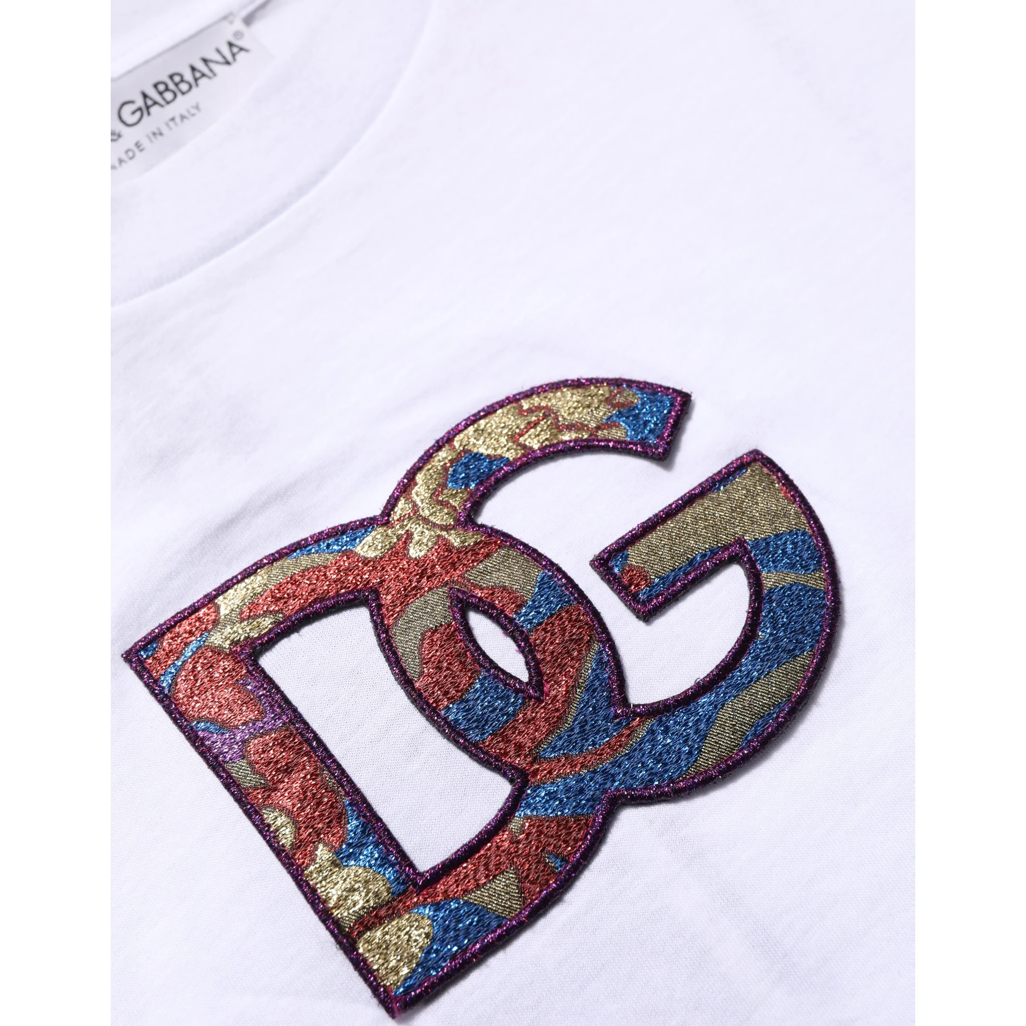White Cotton DG Logo Patch Crew Neck T-shirt