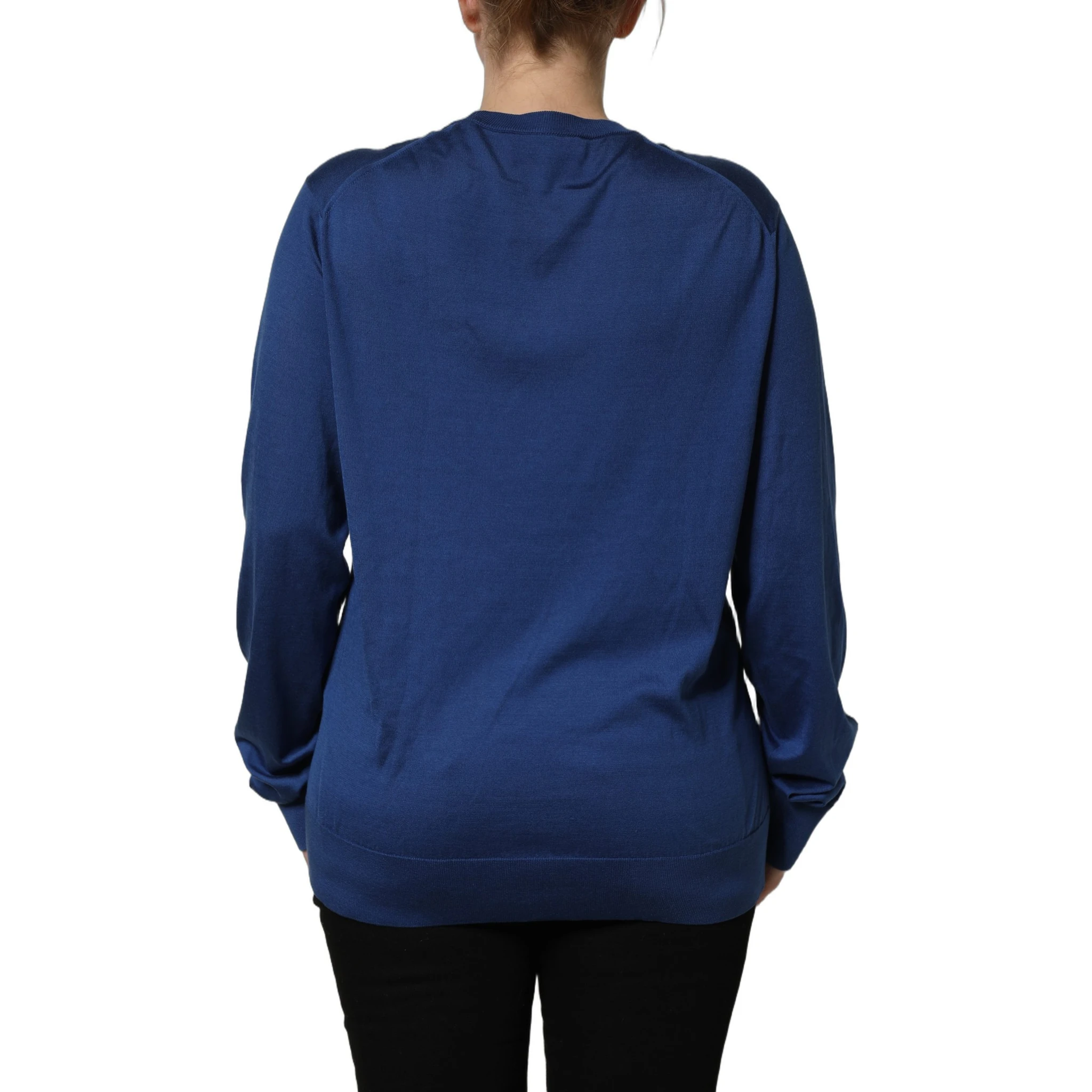 Blue Silk DG Logo Crew Neck Pullover Sweater
