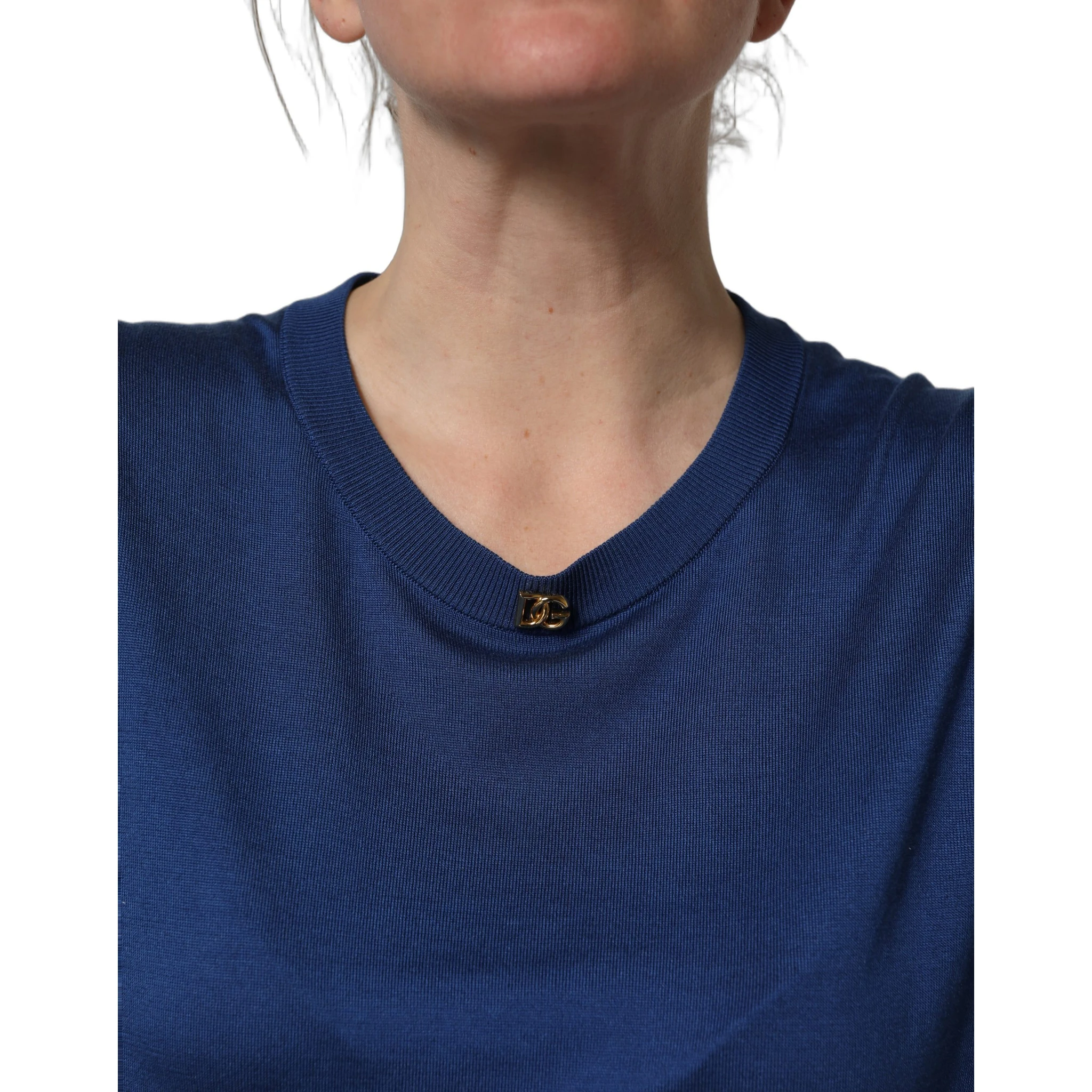 Blue Silk DG Logo Crew Neck Pullover Sweater