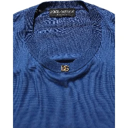 Blue Silk DG Logo Crew Neck Pullover Sweater