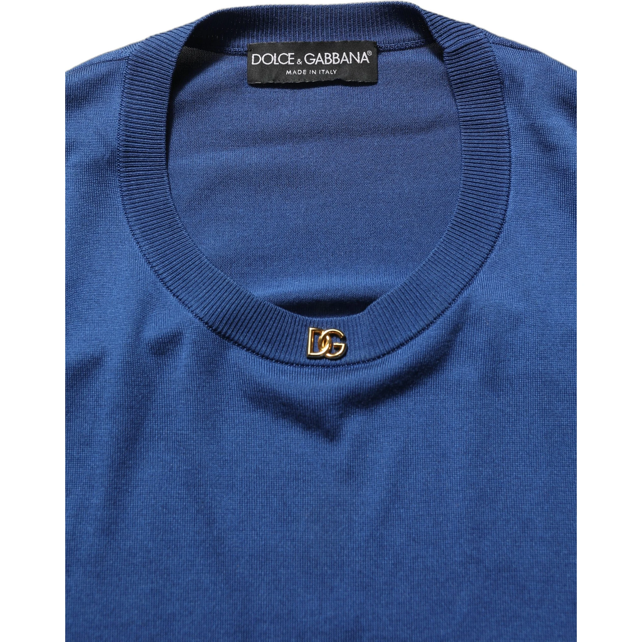 Blue Silk DG Logo Crew Neck Pullover Sweater