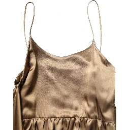 Bronze Toned Satin Fringe Hemmed Shawl Midi Dress