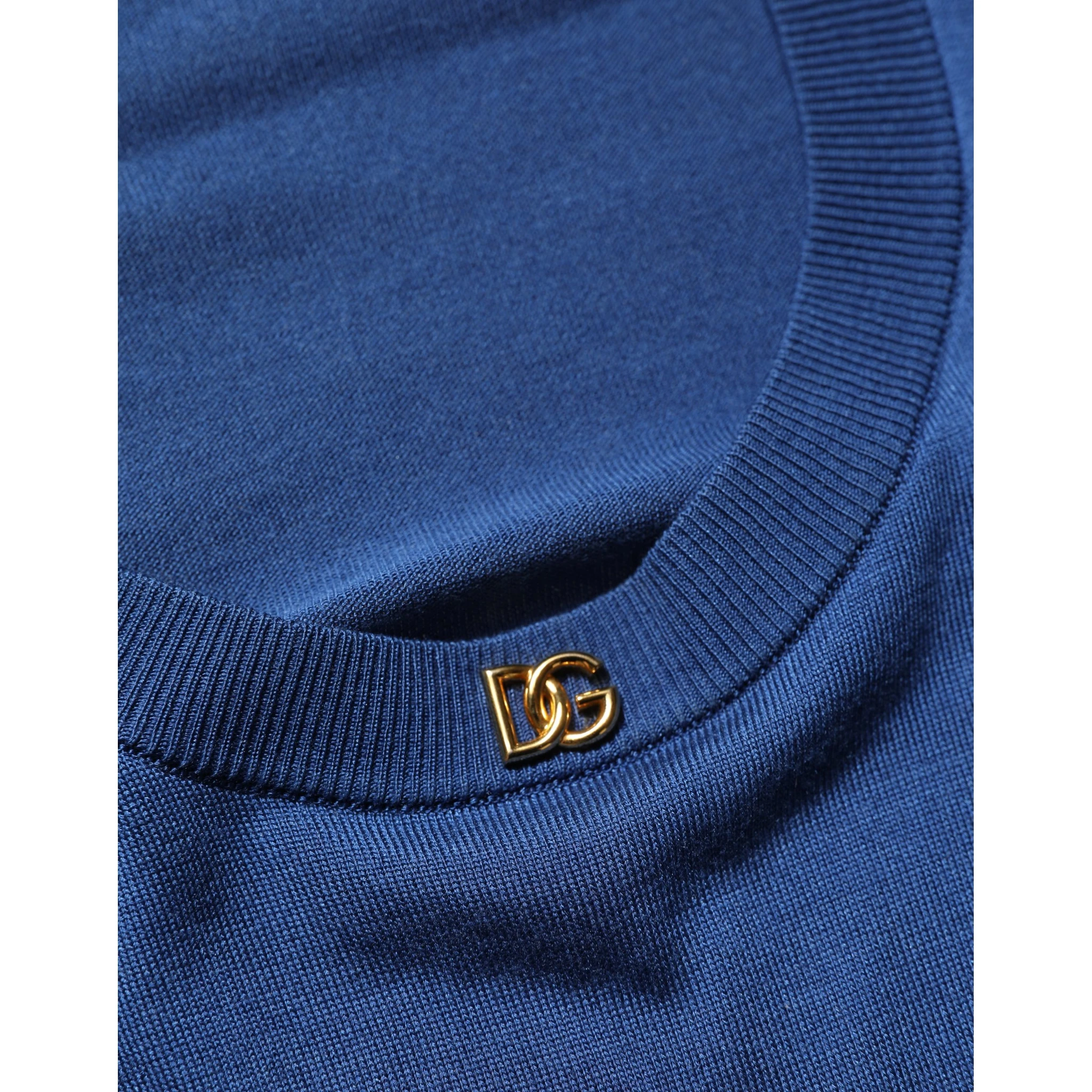 Blue Silk DG Logo Crew Neck Pullover Sweater