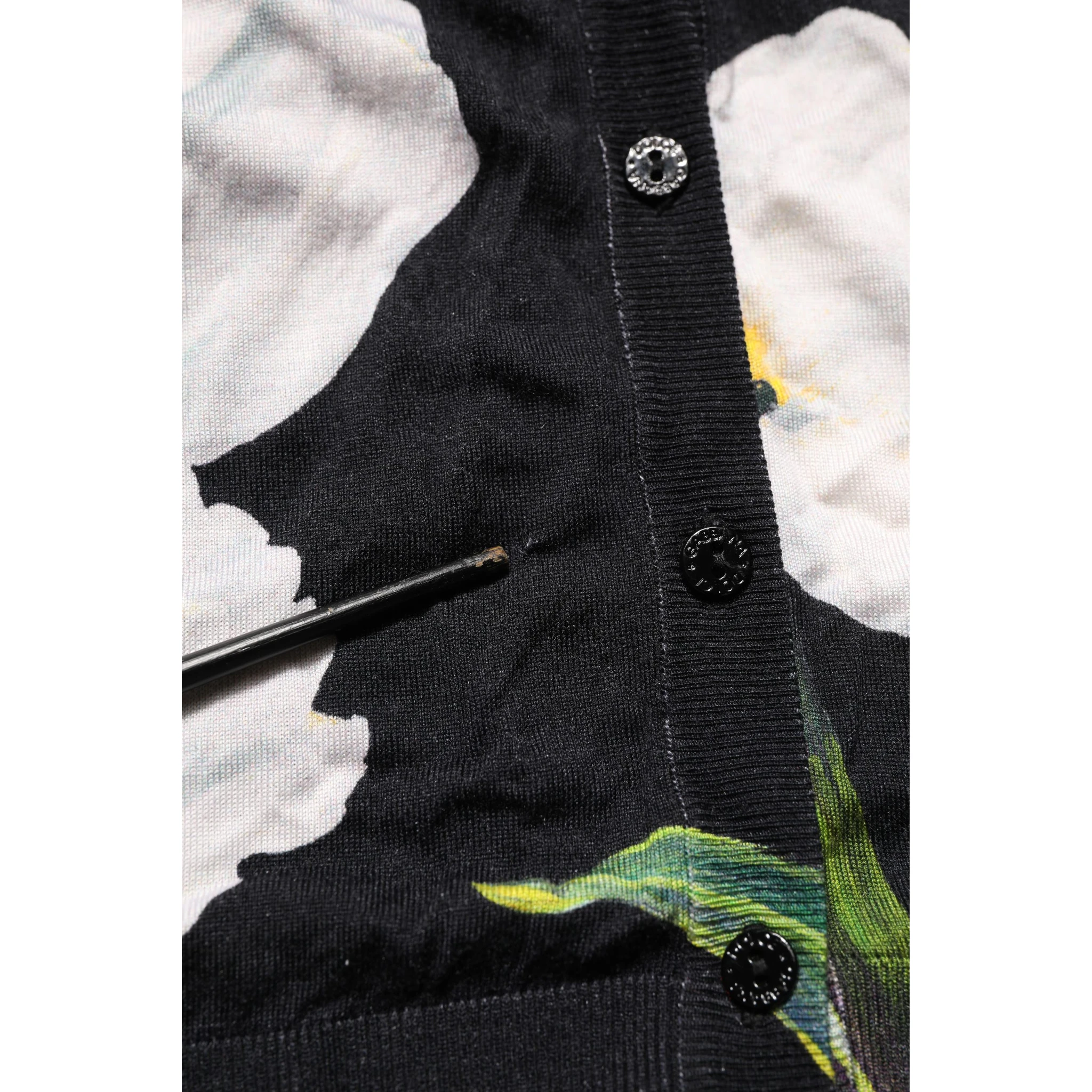 Black Floral Cashmere Silk Cardigan Sweater