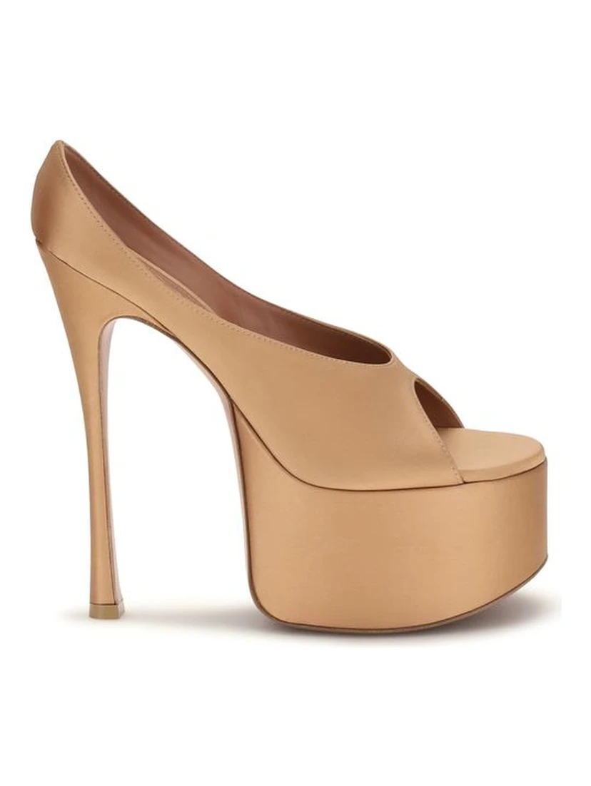 Beige Silk Platform Pumps
