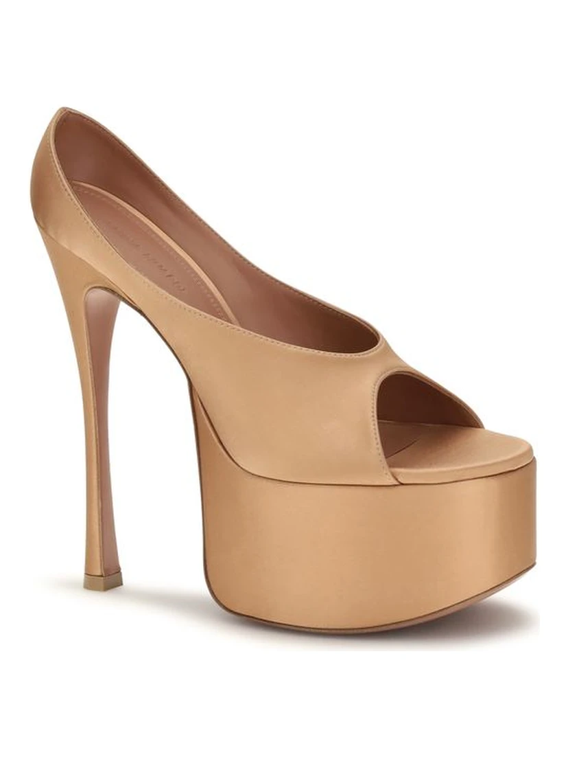 Beige Silk Platform Pumps