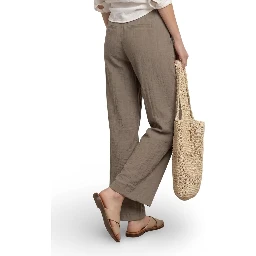 Beige Viscose Casual Pants