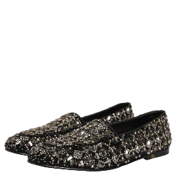 Black Crystal Embellished Dress Loafers Shoes