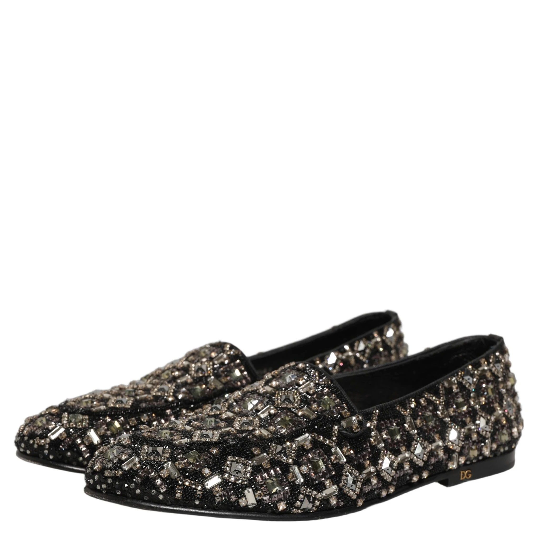 Black Crystal Embellished Dress Loafers Shoes